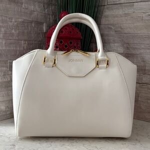 Joy & Iman White Leather Satchel with Gold Accent Hardware